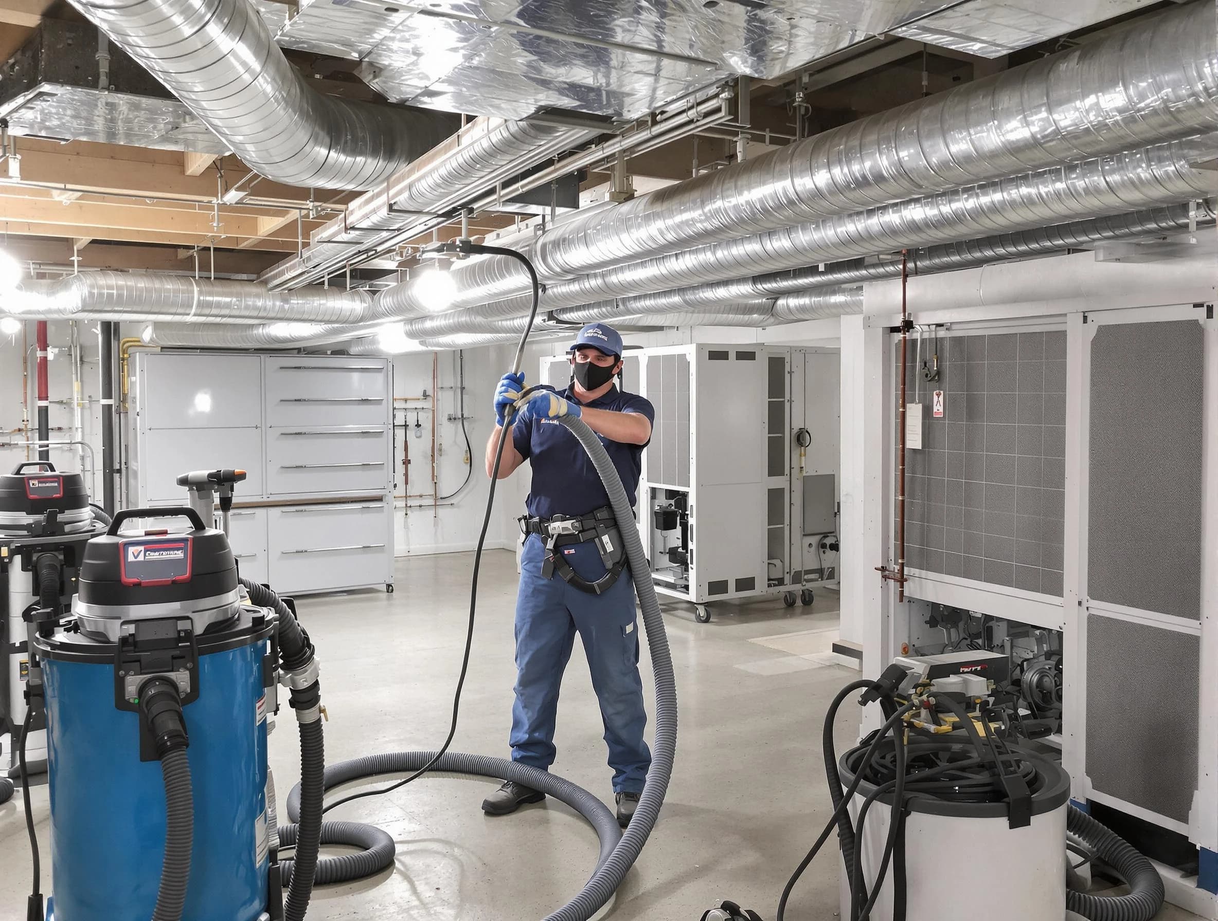 Garden Grove Air Duct Cleaning specialist performing thorough central air duct cleaning for improved system efficiency in Garden Grove