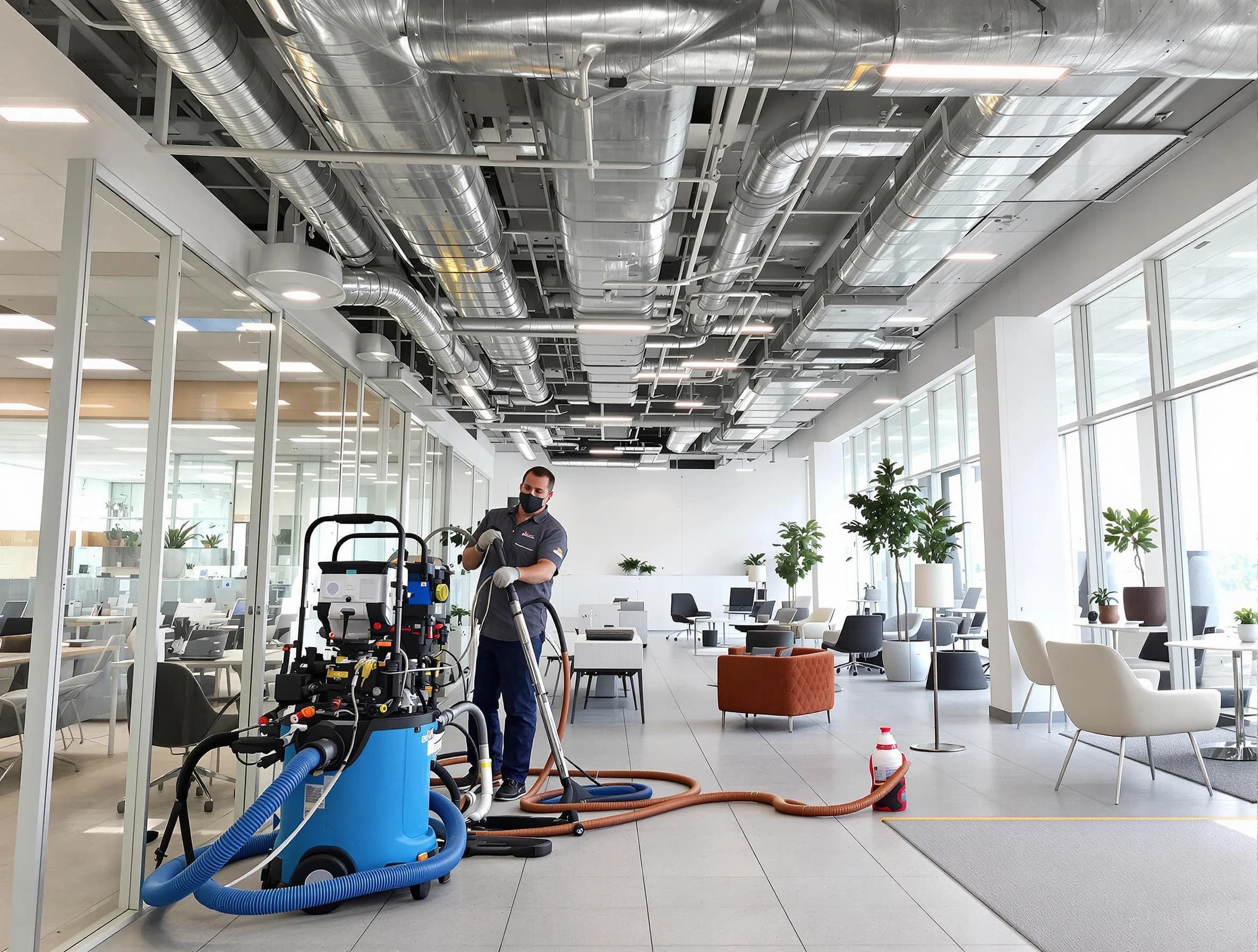 Garden Grove Air Duct Cleaning team conducting comprehensive commercial duct cleaning at a business location in Garden Grove