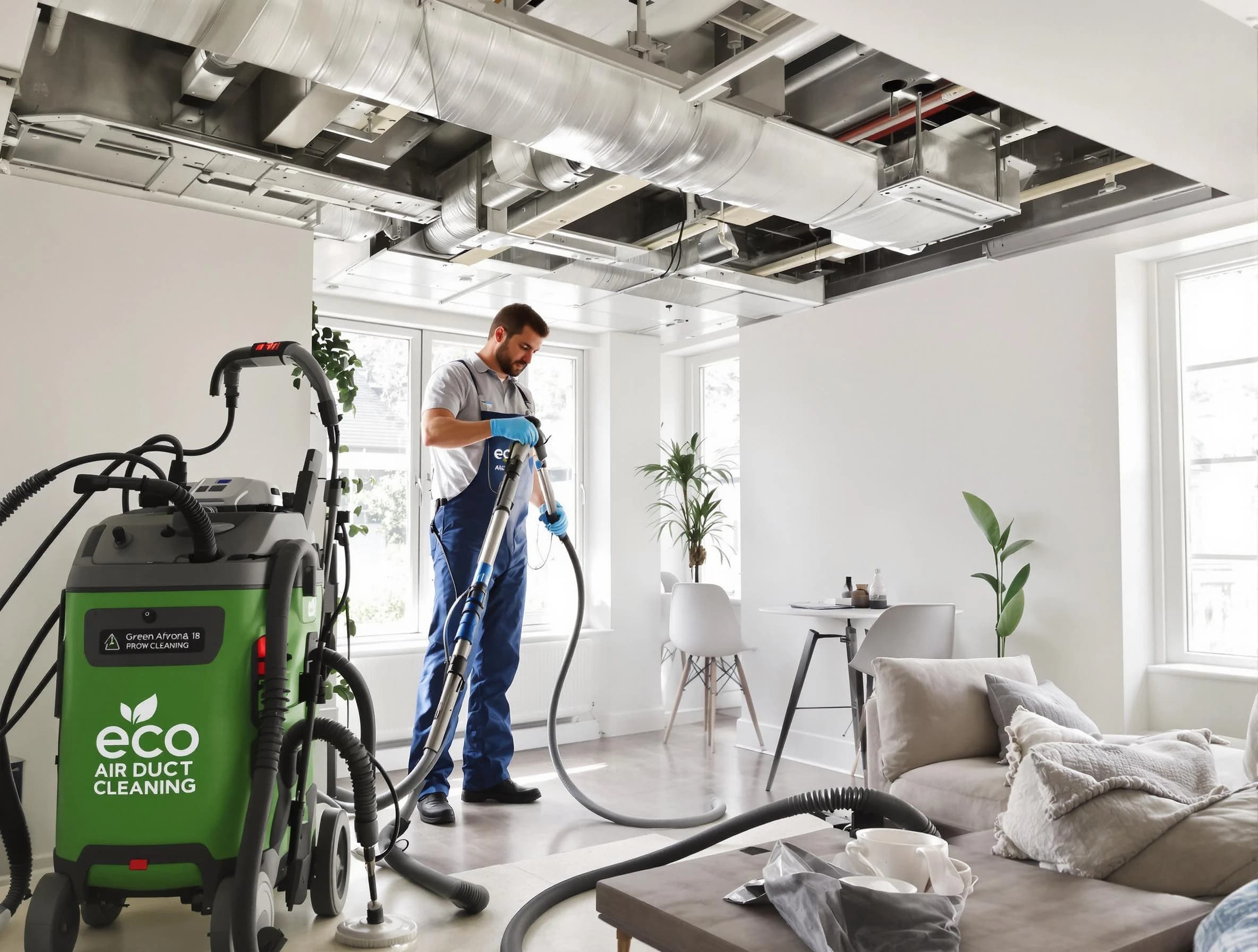 Garden Grove Air Duct Cleaning technician performing eco-friendly duct cleaning using sustainable methods in Garden Grove
