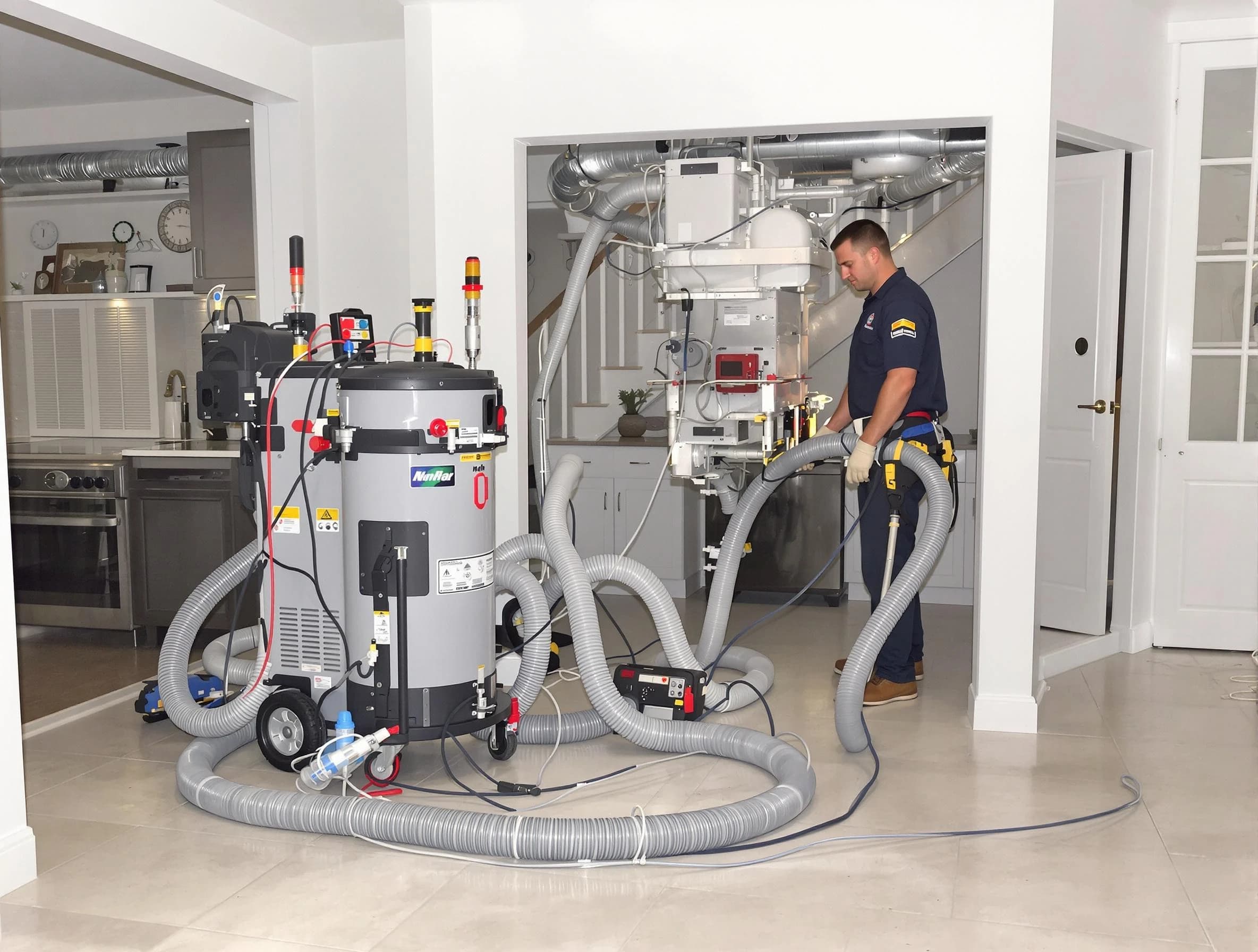 Garden Grove Air Duct Cleaning technician operating negative pressure cleaning equipment for thorough duct maintenance in Garden Grove