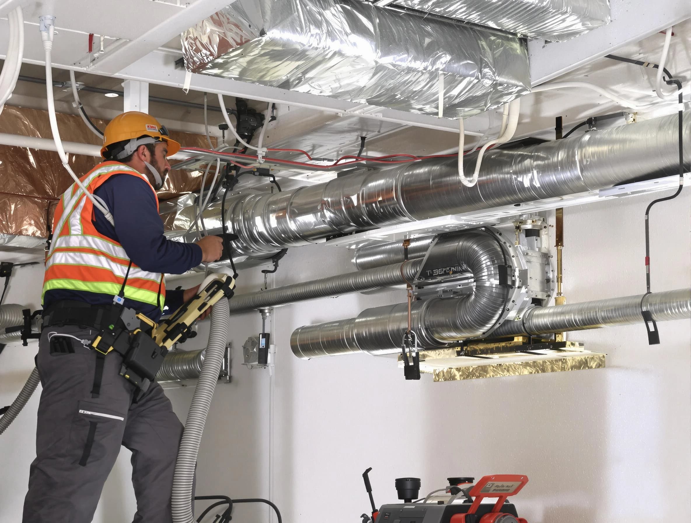 Garden Grove Air Duct Cleaning technician performing precision vacuum insulation removal in a residential property in Garden Grove