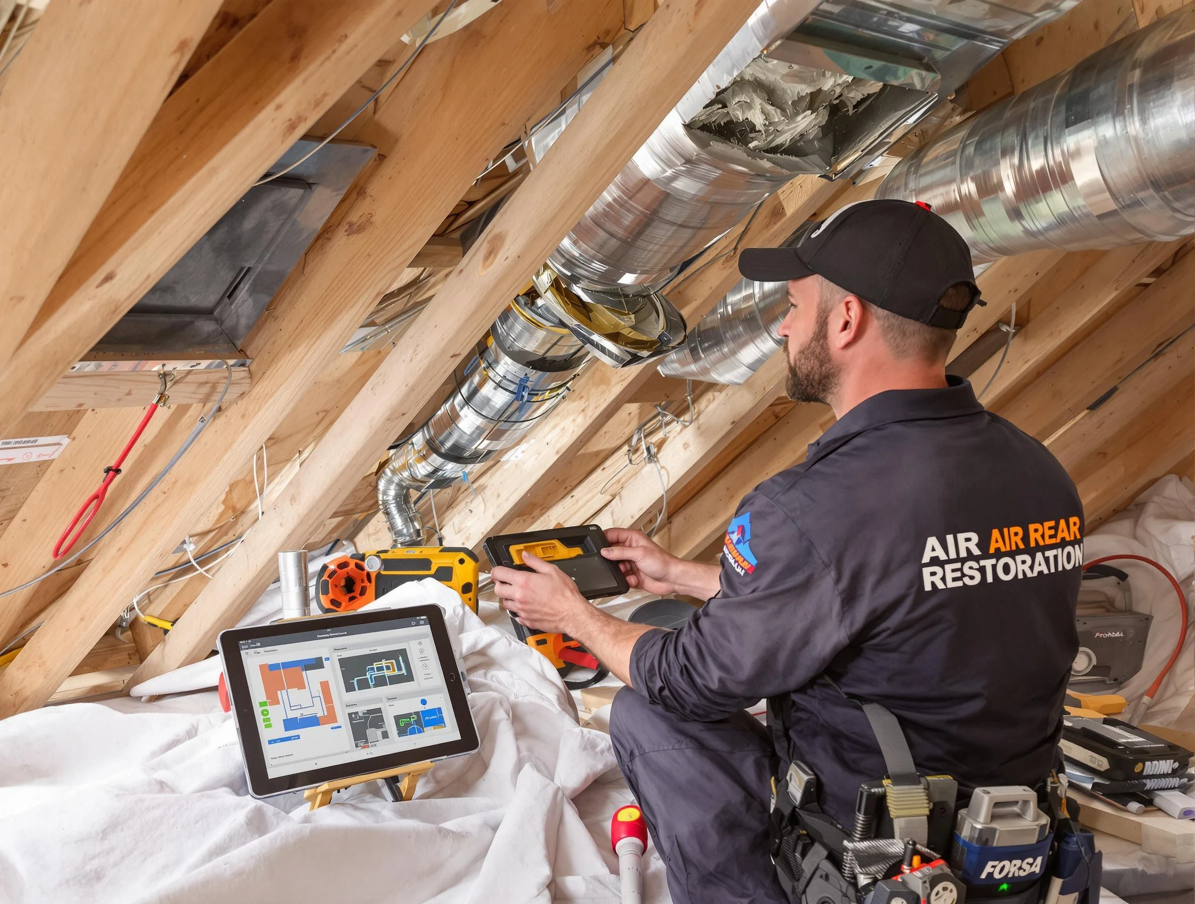 Garden Grove Air Duct Cleaning technician performing precise duct repair work in Garden Grove